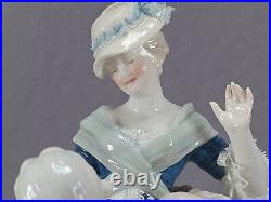 Antique KPM Berlin Hand Painted Couple Porcelain Figurine Group With Cat