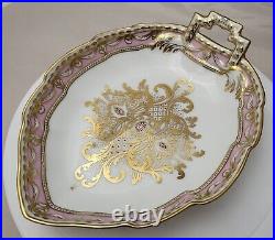Antique KPM Berlin Handpainted Porcelain Pink Gold Lace Leaf Flower Design Dish