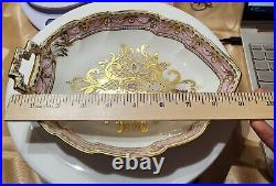 Antique KPM Berlin Handpainted Porcelain Pink Gold Lace Leaf Flower Design Dish