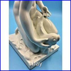 Antique KPM Berlin Nude Girl With Fish porcelain Figurine 8 tall