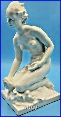 Antique KPM Berlin Nude Girl With Fish porcelain Figurine 8 tall