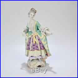 Antique KPM Berlin Porcelain Figurine of Lady in a Robe A La Francaise Dress PC