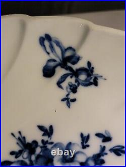 Antique KPM Berlin Porcelain Leaf Serving Dish Blue White Roses Butterflies Bee