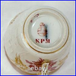 Antique KPM Berlin Porcelain Reliefzierat Demitasse Cup & Saucer in Puce #2 PC