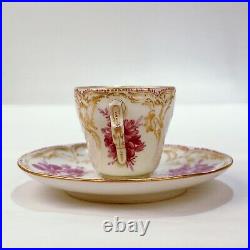 Antique KPM Berlin Porcelain Reliefzierat Demitasse Cup & Saucer in Puce #5 PC
