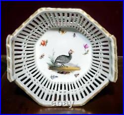 Antique KPM Berlin Porcelain Reticulated Basket HP Game Bird 1844-1847 Mark