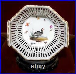 Antique KPM Berlin Porcelain Reticulated Basket HP Game Bird 1844-1847 Mark