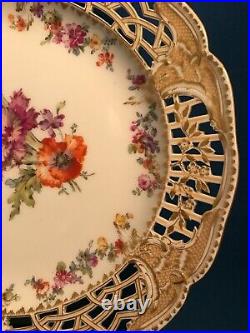 Antique KPM Berlin Porcelain Reticulated Cabinet Plate Hand Painted Floral