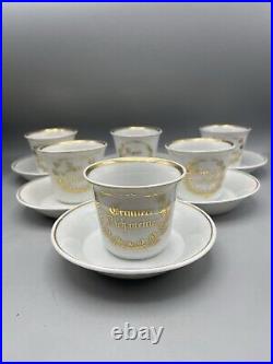 Antique KPM Berlin Teacups Saucers German Rembrance & Endearment Mottos 1844-47