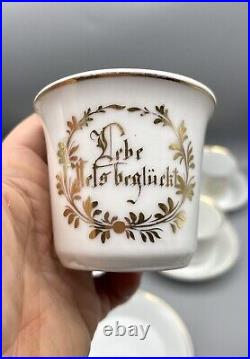 Antique KPM Berlin Teacups Saucers German Rembrance & Endearment Mottos 1844-47