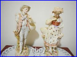 Antique KPM Berlin pair of country boy and girl figurines 14.5