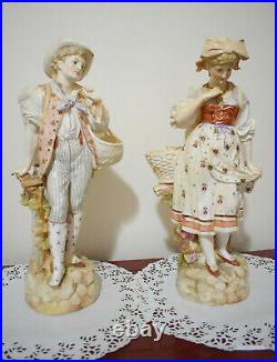 Antique KPM Berlin pair of country boy and girl figurines 14.5