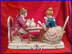 Antique KPM Dresden German Porcelain Figurine Couple Playing Cards