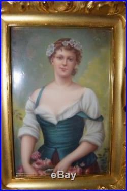 Antique KPM GERMAN Handpainted Porcelain Plaque Gorgeous Maiden Portrait