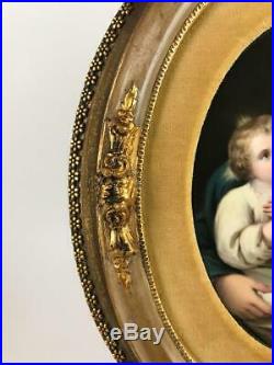 Antique KPM German Hand Painted Porcelain Madonna Child Oval Plaque Gilded Frame