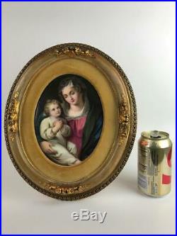 Antique KPM German Hand Painted Porcelain Madonna Child Oval Plaque Gilded Frame