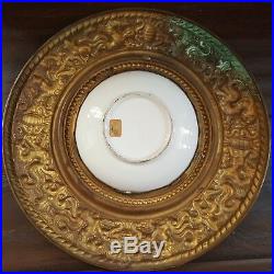 Antique KPM German Hand Painted Porcelain Plate Ormolu Brass Repousse Frame