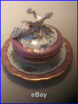 Antique KPM German Porcelain Box Pink With Birds 1800s. Excellent Condition