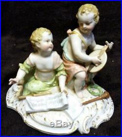 Antique KPM German Porcelain Cherubs Children Music Musician Sheet Music Lyre