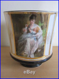 Antique KPM, German Porcelain fancy planter with painted woman & child scene