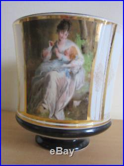 Antique KPM, German Porcelain fancy planter with painted woman & child scene
