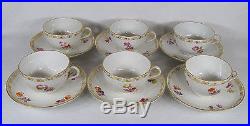 Antique KPM Germany Berlin Porcelain Tea Cups and Saucers Set of Six