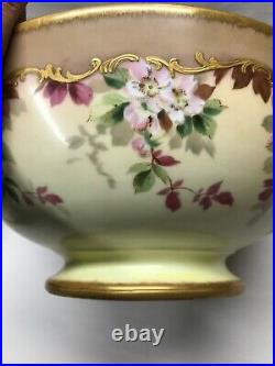 Antique KPM Germany Floral Leaves Gold Gilt Porcelain Large Footed Punch Bowl