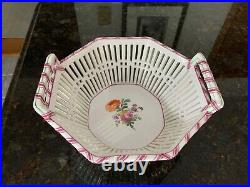 Antique KPM Germany Porcelain Basket polygonal double handled Reticulated floral