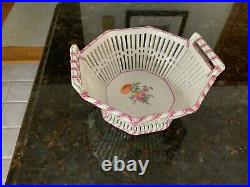 Antique KPM Germany Porcelain Basket polygonal double handled Reticulated floral