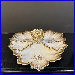 Antique KPM Germany Porcelain Candy Dish Divided Handle Gold Gilding Large