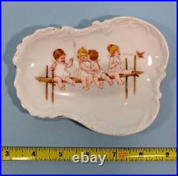 Antique KPM Germany Porcelain Tray With RARE Smoking & Kissing Children Motif