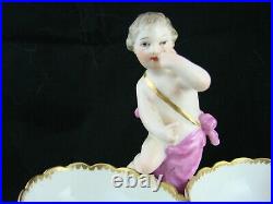 Antique KPM Hand Painted Porcelain Double Salt with Central Cherub Figure