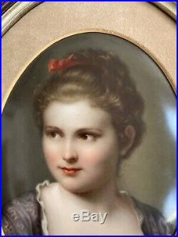 Antique KPM Hutschenreuther Limoge Style Portrait of Woman Porcelain Plaque