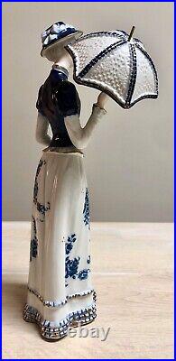 Antique KPM Japan Bisque Porcelain Hand Painted Lady With Parasol 24k Trim 1949