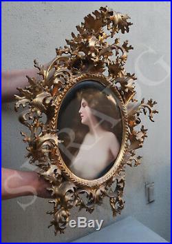 Antique KPM Porcelain Berlin plaque Florentine ROCOCO frame Asti girl Wagner sgn