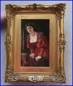 Antique KPM Porcelain Berlin plaque portrait giltwood Girl Balcony Mediterranean