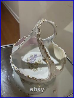 Antique KPM Porcelain Bride's Basket Rococco, Tri-handle, Roses Excellent