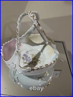 Antique KPM Porcelain Bride's Basket Rococco, Tri-handle, Roses Excellent