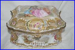 Antique KPM Porcelain Jewelry Casket Box Enamel Gild Bronze France Courting