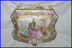 Antique KPM Porcelain Jewelry Casket Box Enamel Gild Bronze France Courting