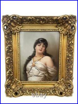 Antique KPM Porcelain Plaque Hand Painted Berlin Germany Framed Woman Jewelry