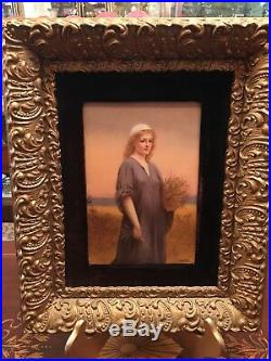 Antique KPM Porcelain Plaque Hand-painted in Gilt Frame of a Blonde Ruth RARE