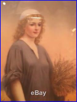 Antique KPM Porcelain Plaque Hand-painted in Gilt Frame of a Blonde Ruth RARE