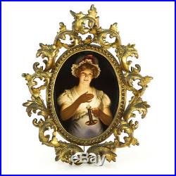 Antique KPM Porcelain Plaque, Portrait of a Young Girl, in a Rococo Style