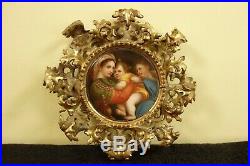 Antique KPM Porcelain plaque Raphael Madonna in ornate gilt carved wood frame