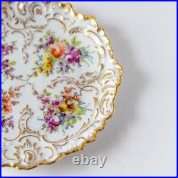 Antique KPM Royal Porcelain Berlin Scalloped 7-1/2 D Plate Flowers & Gilt