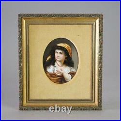 Antique KPM School Portrait Painting on Porcelain of Gypsy Girl Late 19th C