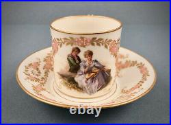 Antique KPM Tea Cup & Saucer, Scenic, Jeweled