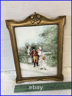 Antique KPM Type Hand Painted Russian Couple on Porcelain Plaque Original Frame