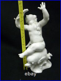 Antique KPM White Blanc De Shine Porcelain Boy Riding Dolphin 9 Figurine Signed